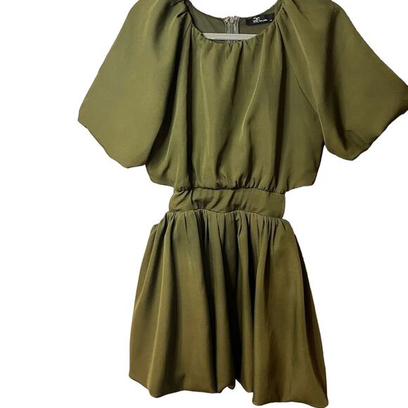 Seek The Label Olive Green Bubble Hem Mini Dress Sz M - Picture 3 of 10